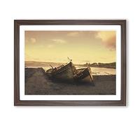 Stranded Boats on the Beach Modern Framed Print | A2 Walnut Framed Wall Art | Ready to Hang | Modern Beach Picture | Living Room Bedroom Lounge Office