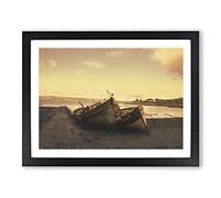 Stranded Boats on the Beach Modern Framed Print | A4 Black Framed Wall Art | Ready to Hang | Modern Beach Picture | Living Room Bedroom Lounge Office