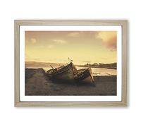 Stranded Boats on the Beach Modern Framed Print | A4 Oak Framed Wall Art | Ready to Hang | Modern Beach Picture | Living Room Bedroom Lounge Office