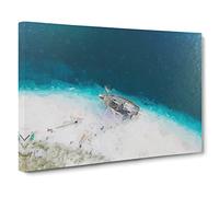 Stranded Ship On A Beach In Haiti Canvas Print | Gallery Wrapped 30mm Frame Wall Art | 30x20 inches | Ready to Hang | Coastal Seascape Picture | Living Room Bedroom Lounge Office