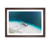 Stranded Ship on a Beach in Haiti Framed Print | A2 Walnut Framed Wall Art | Ready to Hang | Modern Vehicle Picture | Living Room Bedroom Lounge Office