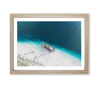 Stranded Ship On A Beach In Haiti Modern Art Framed Print | A4 Oak Framed Wall Art | Ready to Hang | Modern Vehicle Picture | Living Room Bedroom Lounge Office