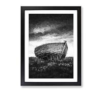 Stranded Wooden Boat Modern Framed Wall Art Print, Ready to Hang Picture for Living Room Bedroom Home Office Décor, Black A2 (64 x 46 cm)