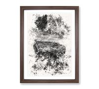 Stranded Wooden Boat Watercolour Modern Framed Print | A2 Walnut Framed Wall Art | Ready to Hang | Modern Vehicle Picture | Living Room Bedroom Lounge Office