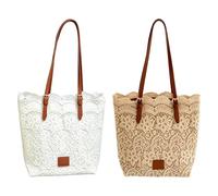 Strandtasche Mit Häkeltasche Boho Spitze Stroh Verschluss Große 2 Pcs