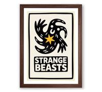 Strange Beasts Graphic Art Framed Wall Art Print A4 (29.7×21cm) Walnut, Wall Decor for Living Room, Bedroom, Office & Home, Ready to Hang, Art Gift