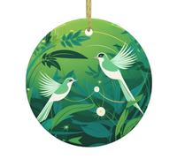 Strange Bird Patterns Round Ceramic Pendant - Festive Party Hanging Christmas Tree and Fireplace Ornament