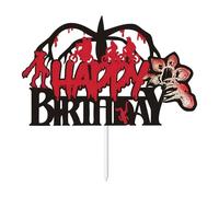 Strange Cake Topper, Black and Red Birthday Cake Decorations, Paper Cake Topper Birthday with Stable Stick for Insert, Happy Birthday Decorations for Strange Parties