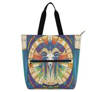Strange Capricorn Book Tote Bag for Boys Girls Women, Gothic Water-resistant Library Book Bag Shoulder Bag with Zipper for School Work Travel Rainbow school supplies