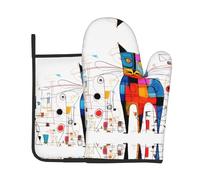 Strange Cat 2-Piece Heat-Resistant Baking Set, Oven Mitt and Trivet, Essential forKitchen Cooking and Outdoor Barbecuing
