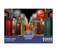 Strange Coloured Doors Jigsaw Puzzles for Adults Gifts 1000 Pieces Challenging Games Home DecoRation Brainteasing Whimsical Painted Doors Jigsaw Puzzle for Adults 38x26cm/1000pcs