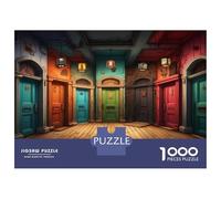 Strange Coloured Doors Puzzles for Adults 1000 Pieces with No Puzzle Dust Jig Saws Colorful Doors As Difficult Puzzles for Tabletop Games And Digital Detox 52x38cm/1000pcs