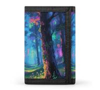 Strange Creature Trifold Wallet Front Pocket Coin Purse - Slim Credit Card Holder for Men & Women, Fluorescent forest, One Size, Classic
