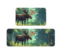 Strange Deer Rug Cushioned Kitchen Rugs Sets Of 2 Comfort Standing Mat For Home Decor Sink,Kitchen Mats For Floor Non Slip Washable ，Laundr 17"X47"+17"X30"