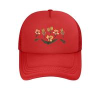 Strange Flowers Black Printed Adjustable Mesh Baseball Cap - Unisex, Outdoor Running and Fishing Sun Hat, Red, One Size