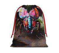 Strange Insects Printed Drawstring Flannel Bag, Holiday Wrapping Bag Birthday Bag