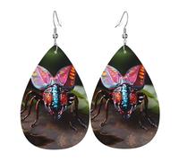 Strange Insects Printed leather earrings with teardrop-shaped dangling design, light and soft.