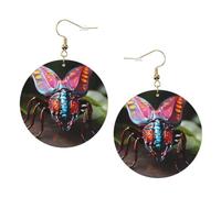 Strange Insects Round Leather Earrings Gold, Double-Side Printed Drop Dangle Jewelry for Women, for Festival Party Gift