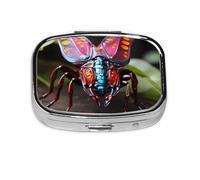 Strange Insects Square Pill Box Lightweight and Portable, with 2 Plastic Inserts, Suitable for Carrying in Pockets or Wallets.