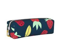 Strange Leaf Strawberry Pencil Case Portable Cylindrical Pencil Pouch with Zipper Leather Cosmetic Pouch Bag