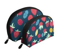 Strange Leaf Strawberry Printed Makeup Bags 2-Piece Portable Shell Travel Toiletry Bag