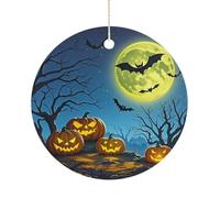 Strange Night Ceramic Ornaments with Hanger Round Porcelain Ornaments Personalized Xmas Tree Keepsake Crafts Gift for Christmas and Thanksgiving Decoration