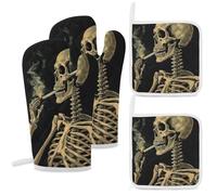 Strange Painting Oven Mitts and Pot Holders Sets 4PCS Heat-Resistant Cooking Gloves & Potholders with Hanging Loop for Baking Grilling BBQ Home Kitchen Essentials