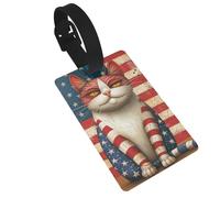 Strange Patriotic Cat Luggage Tags American Flag Elements Name Id Label Suitcase Tags, Ideal for Travel Cruise Backpacks Bag
