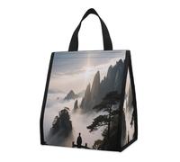 Strange Rocks And Sea of Clouds Insulated Lunch Bag Box, 12L Capacity with Dual Side Pockets, Foldable Cooler Tote, Leakproof Lunch Cooler Bag, Reusable Picnic Tote Bags for Work Travel Office Beach