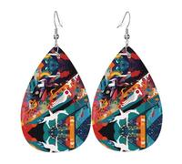 Strange Watercolor Printed teardrop-shaped leather earrings | High-end design, light luxury earrings