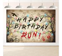 Stranger Birthday Backdrop, Spooky Horror Themed Party Backdrop, Alphabet Colourful Light String Birthday Party Decorations, Run Birthday Photo Background for Home Room Decoration (5x3FT)