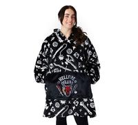 Stranger Things Adults Wearable Blanket Hoodie | Men & Women's Oversized Black Hooded Fleece Loungewear | Hellfire Club D&D All Over Print | Sleepwear Costume Netflix Series Merchandise Gift