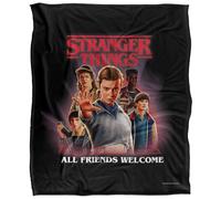 Stranger Things All Friends Welcome Poster Silky Touch Super Soft Throw Blanket 152 X 127 Cm, White