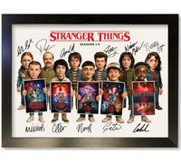 Stranger Things Autograph A3 Black Frame Limited Edition Cartoon Signed Display | Seasons 1-5 Poster Artwork | Reproduction Collectible Wall Art (Frame Size 460 x 340mm) Sci-Fi Fan Memorabilia No189