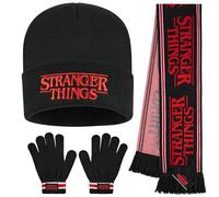 Stranger Things Beanie Hat, Winter Gloves & Scarf Set for Boys & Teens, 3 Pcs Knitted Winter Accessories, Warm Gifts for Him