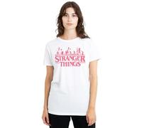 Stranger Things Bike Ride Logo Ladies T Shirt, White, Medium