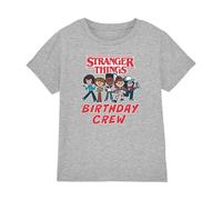 Stranger Things Birthday Crew Upside Down Cartoon Kids T Shirt, Athletic Heather, 12-13