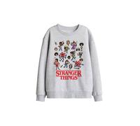 Stranger Things Cartoon Characters Kids Sweatshirt, Athletic Heather in Light Grey | Size: 5-6 Years Stranger Things Light Grey 5-6 Years