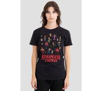 Stranger Things Cartoon Characters T-Shirt, Black | Size: Medium Stranger Things Black M