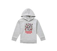 Stranger Things Cartoon Characters Youth Kids Pull-Over Hoodie, Athletic Heather in Grey | Size: 9-11 Years Stranger Things Grey 9-11 Years