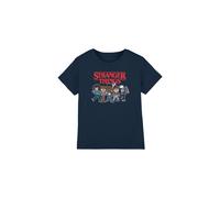 Stranger Things Cartoon Group Kids T-Shirt in Navy | Size: 12-13 Years Stranger Things Navy 12-13 Years