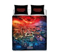 Stranger Things Character World Official Double Duvet Cover | Hawkins Town Map Design, Reversible Easy Care Bedding 2 sided Duvet Quilt Set with Matching Pillow Cases, Multicolour Print