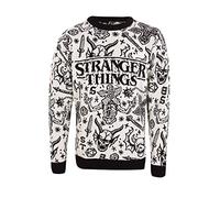 Stranger Things Christmas Jumper Hellfire Club Collage Unisex Ugly Sweater XXL White