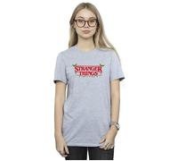 Stranger Things Christmas Lights Cotton Boyfriend T-Shirt Netflix Grey L