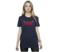 Stranger Things Christmas Lights Cotton Boyfriend T-Shirt Netflix Navy XXXL