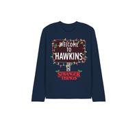Stranger Things Christmas Welcome To Hawkins Long Sleeve T-Shirt, Navy | Size: 2XL Stranger Things Navy 2XL
