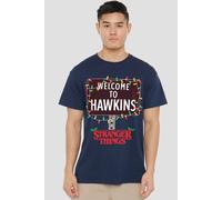 Stranger Things Christmas Welcome To Hawkins T-Shirt, Navy | Size: 3XL Stranger Things Navy 3XL