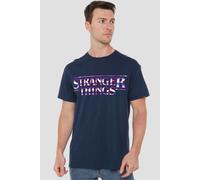 Stranger Things Chrome Metal Logo T-Shirt, Navy | Size: Large Stranger Things Navy L