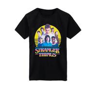Stranger Things Girls Black Multi-Character Placement Print Short Sleeved T-Shirt - 9-10 Years