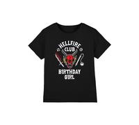 Stranger Things Girl's Hellfire Birthday Inverted T-Shirt, Black | Size: 12-13 Years Stranger Things Black 12-13 Years